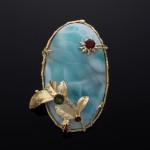 Larimar pendant,Larimar brooch,14K gold,Ciel,unique and art brooch