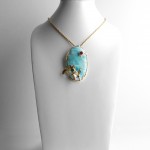 Larimar pendant,Larimar brooch,14K gold,Ciel,unique and art brooch